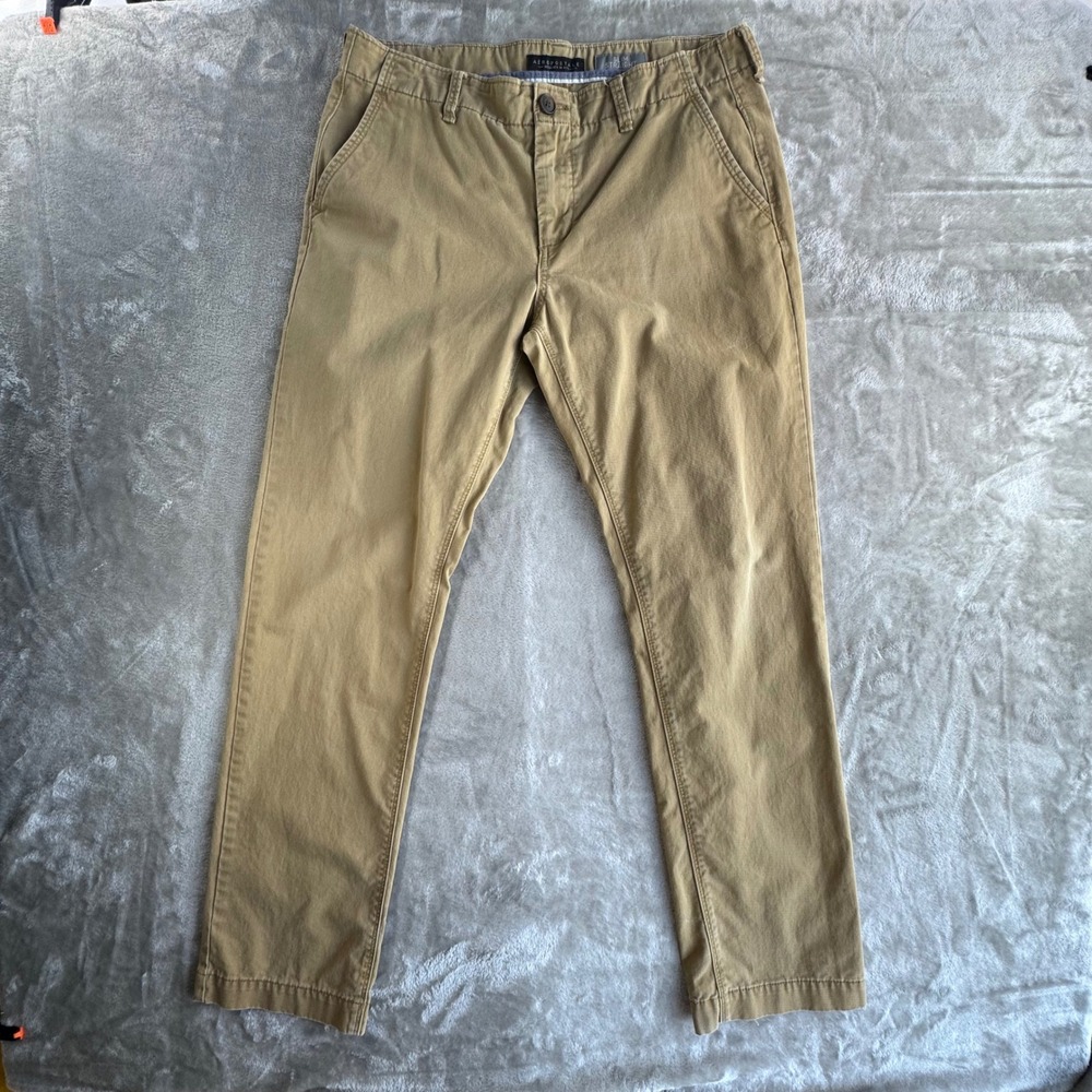 Aeropostale Chinos Mens 33x32 Khaki Slim Straight Cotton Preppy Workwear Pants